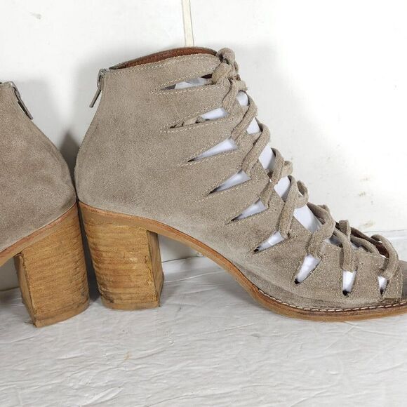 Jeffrey Campbell Women's Corwin US8 Taupe Suede Open Toe Lace-up Ankle Booties - Picture 6 of 14